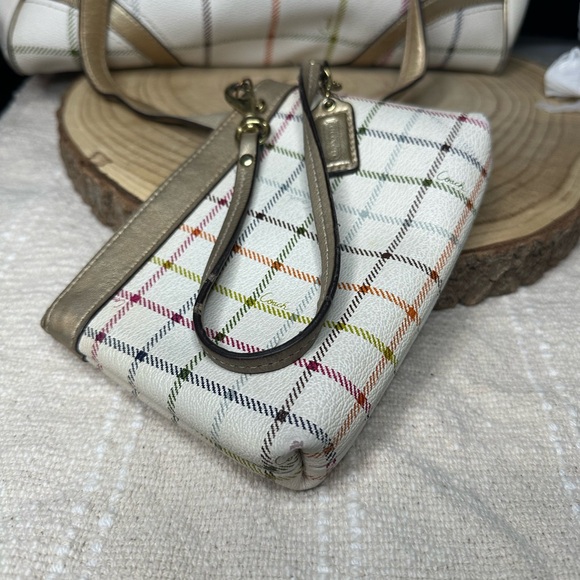 Coach Peyton Tattersall Plaid Handbag and Wristlet Set - White and Gold AS IS - Picture 13 of 16